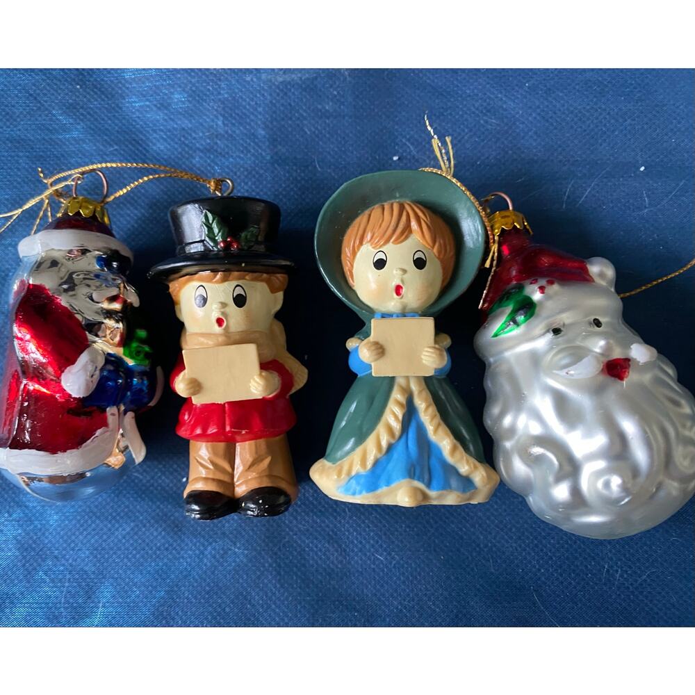 Vintage Christmas Napco Set Of 2 Christmas Carolers Figurines and Glass Santa